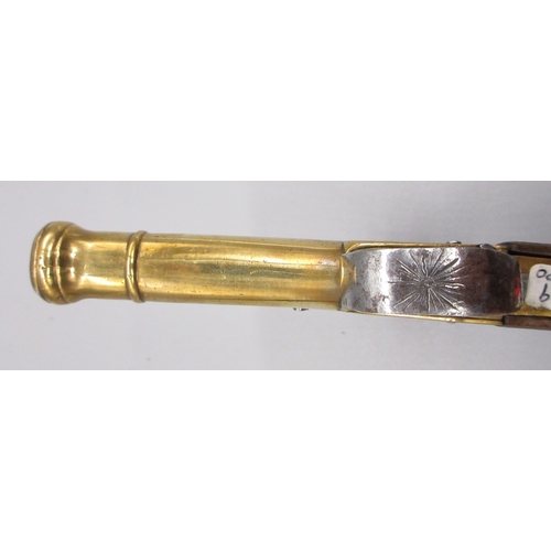 38 - 40 bore brass flintlock cannon barrel pocket pistol, 2.5