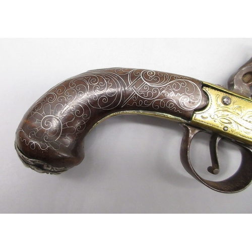 39 - 24 bore brass flintlock silver mounted cannon barrel  pistol by `Hadley London' 5.5