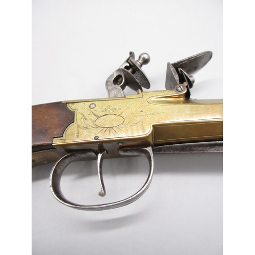 40 - Large flintlock brass blunderbuss pistol by `Ryan & Watson London, 8