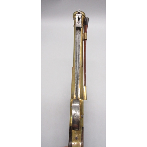 40 - Large flintlock brass blunderbuss pistol by `Ryan & Watson London, 8