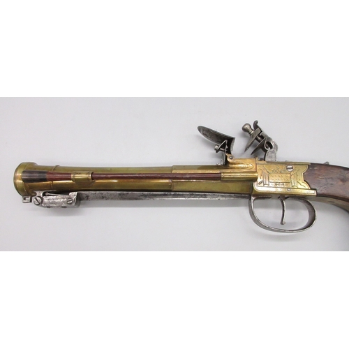 40 - Large flintlock brass blunderbuss pistol by `Ryan & Watson London, 8