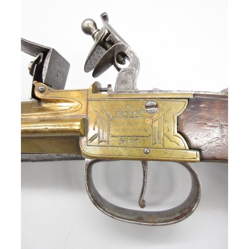 40 - Large flintlock brass blunderbuss pistol by `Ryan & Watson London, 8