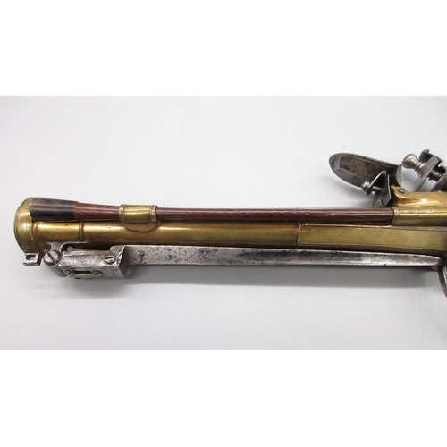 40 - Large flintlock brass blunderbuss pistol by `Ryan & Watson London, 8