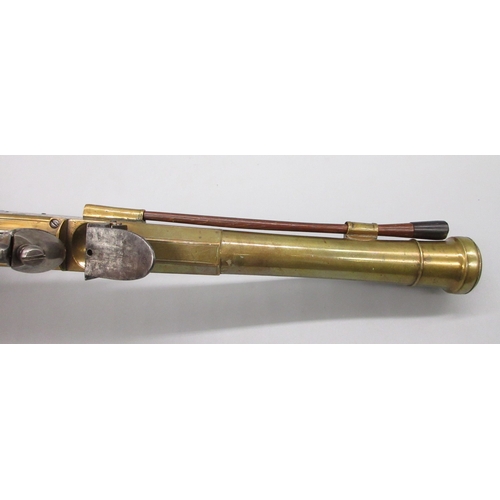 40 - Large flintlock brass blunderbuss pistol by `Ryan & Watson London, 8