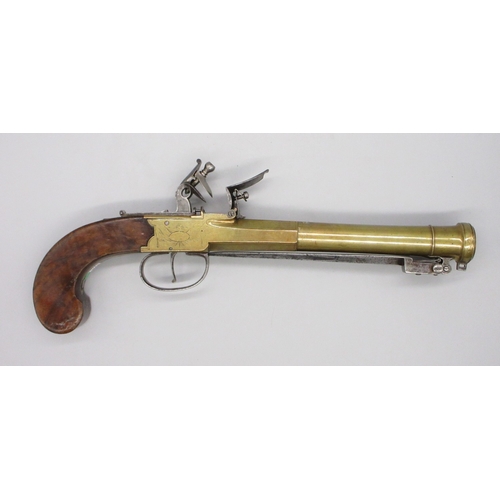 40 - Large flintlock brass blunderbuss pistol by `Ryan & Watson London, 8