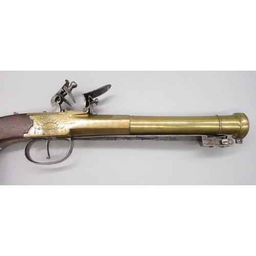 40 - Large flintlock brass blunderbuss pistol by `Ryan & Watson London, 8