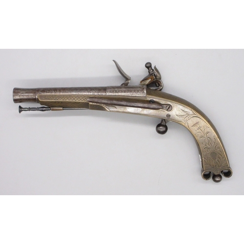 43 - Scottish brass 28 bore flintlock belt pistol by `Ross Edinburgh', 6