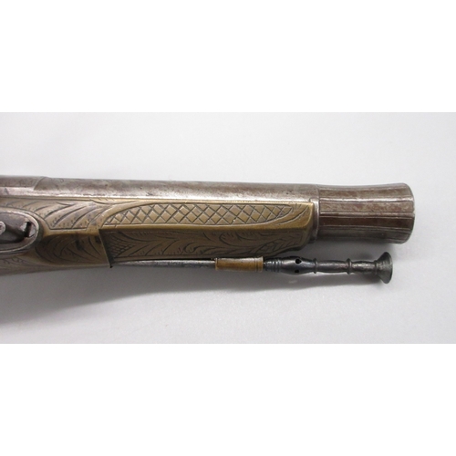 43 - Scottish brass 28 bore flintlock belt pistol by `Ross Edinburgh', 6