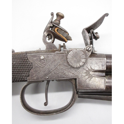 44 - 54 bore flintlock tap-action over and under pocket pistol by `T. Whitehouse West Bromwich' 2.75