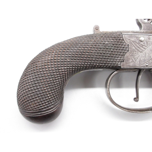 44 - 54 bore flintlock tap-action over and under pocket pistol by `T. Whitehouse West Bromwich' 2.75