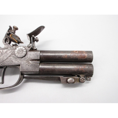 44 - 54 bore flintlock tap-action over and under pocket pistol by `T. Whitehouse West Bromwich' 2.75
