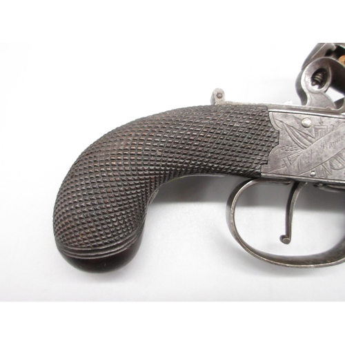 44 - 54 bore flintlock tap-action over and under pocket pistol by `T. Whitehouse West Bromwich' 2.75