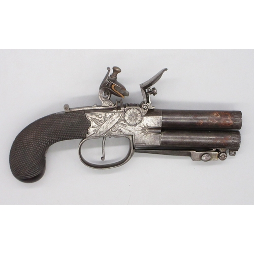 44 - 54 bore flintlock tap-action over and under pocket pistol by `T. Whitehouse West Bromwich' 2.75