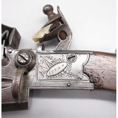45 - 50 bore tap-action flintlock over and under pocket pistol by `Styan', 2.5