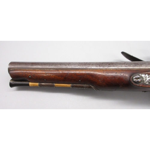 48 - Pair of silver mounted 22 bore flintlock pistols by, `Collumbell London', 8