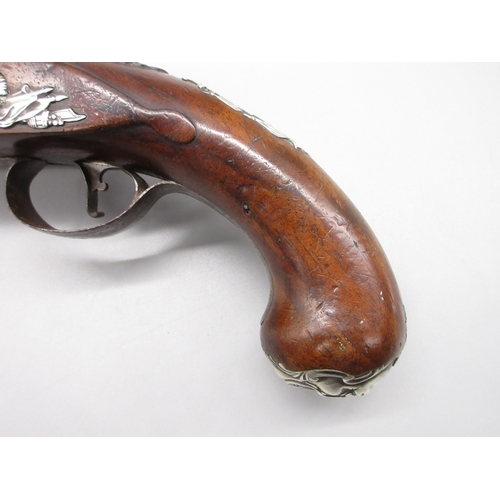 48 - Pair of silver mounted 22 bore flintlock pistols by, `Collumbell London', 8