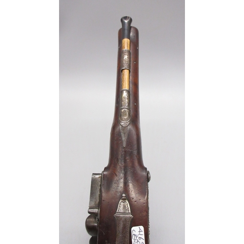 48 - Pair of silver mounted 22 bore flintlock pistols by, `Collumbell London', 8