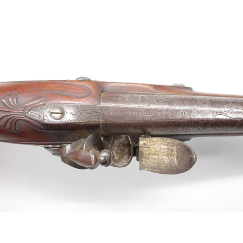 48 - Pair of silver mounted 22 bore flintlock pistols by, `Collumbell London', 8