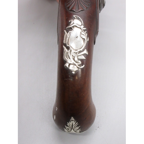 48 - Pair of silver mounted 22 bore flintlock pistols by, `Collumbell London', 8