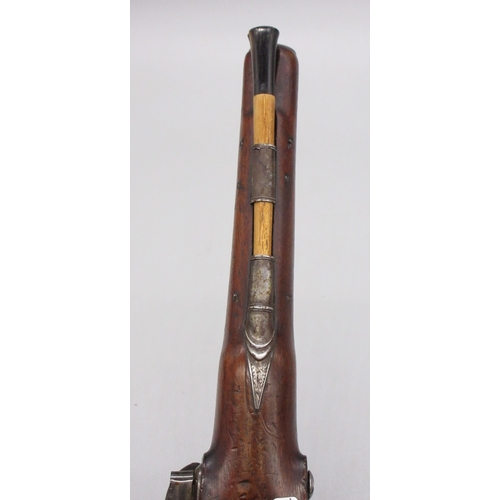 48 - Pair of silver mounted 22 bore flintlock pistols by, `Collumbell London', 8