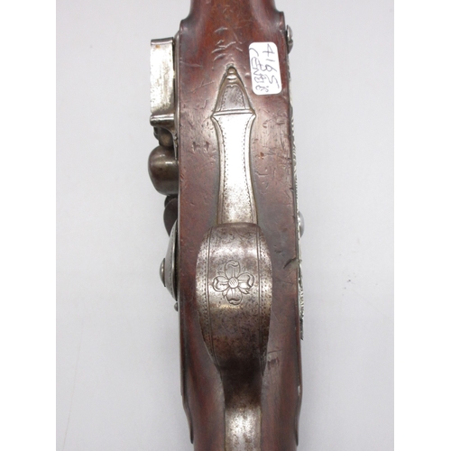 48 - Pair of silver mounted 22 bore flintlock pistols by, `Collumbell London', 8