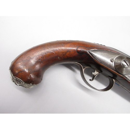 48 - Pair of silver mounted 22 bore flintlock pistols by, `Collumbell London', 8