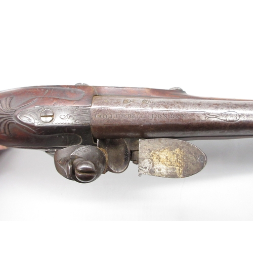 48 - Pair of silver mounted 22 bore flintlock pistols by, `Collumbell London', 8
