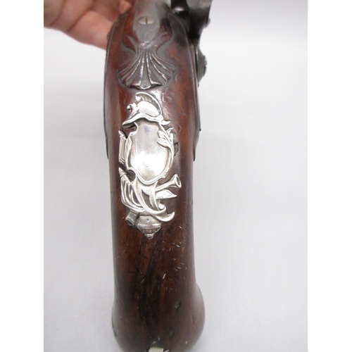 48 - Pair of silver mounted 22 bore flintlock pistols by, `Collumbell London', 8