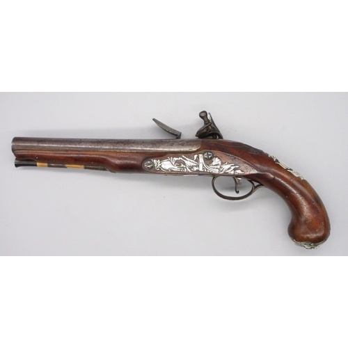 48 - Pair of silver mounted 22 bore flintlock pistols by, `Collumbell London', 8