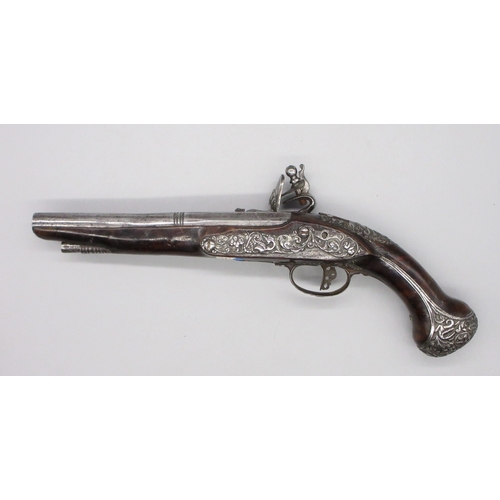 49 - 18th Century Italian Lombardy 22 bore flintlock pistol by `Ponce Borgognio Brescia', 7.5