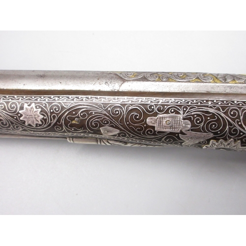 50 - Extremely ornate white and yellow metal early 19th Century Turkish 22 bore flintlock holster pistol,... 