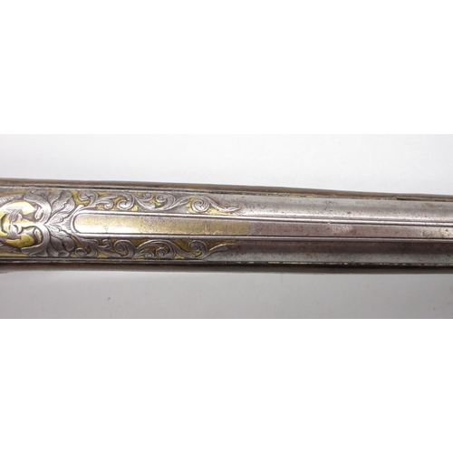 50 - Extremely ornate white and yellow metal early 19th Century Turkish 22 bore flintlock holster pistol,... 