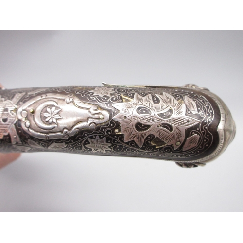 50 - Extremely ornate white and yellow metal early 19th Century Turkish 22 bore flintlock holster pistol,... 