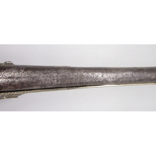 54 - Greek / Balkan 18 bore Miquelet holster pistol, full white metal stock and muzzle sheath, 13