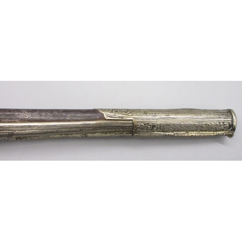 54 - Greek / Balkan 18 bore Miquelet holster pistol, full white metal stock and muzzle sheath, 13