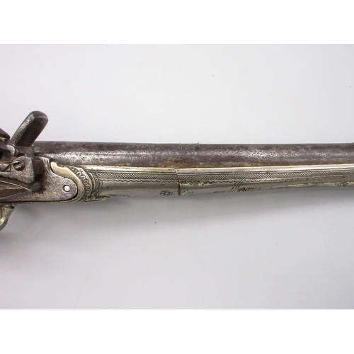54 - Greek / Balkan 18 bore Miquelet holster pistol, full white metal stock and muzzle sheath, 13