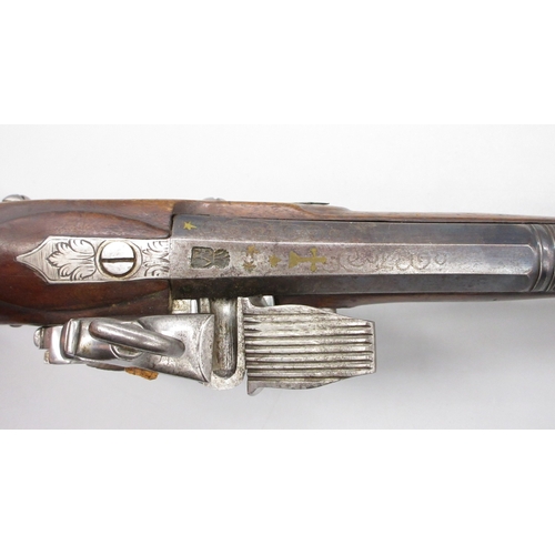 56 - Pair of Spanish 16 bore Miquelet pistols, 9.5