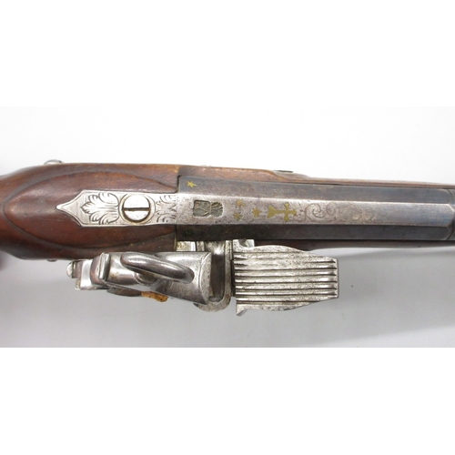 56 - Pair of Spanish 16 bore Miquelet pistols, 9.5