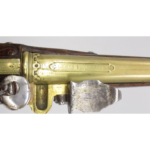 57 - 18th Century Italian 20 bore brass barrelled holster pistol, 12