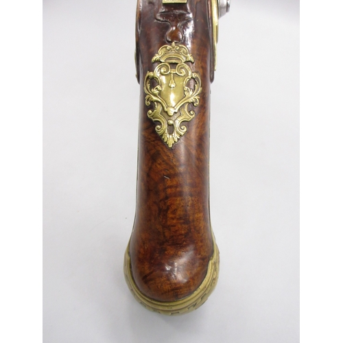 57 - 18th Century Italian 20 bore brass barrelled holster pistol, 12
