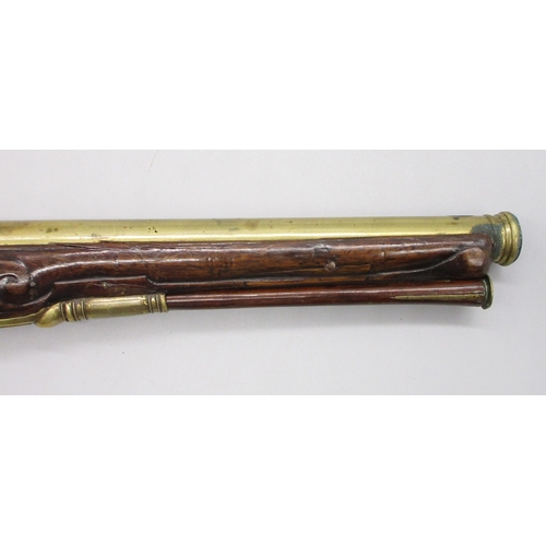 57 - 18th Century Italian 20 bore brass barrelled holster pistol, 12