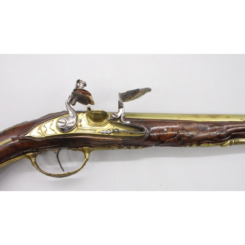 57 - 18th Century Italian 20 bore brass barrelled holster pistol, 12