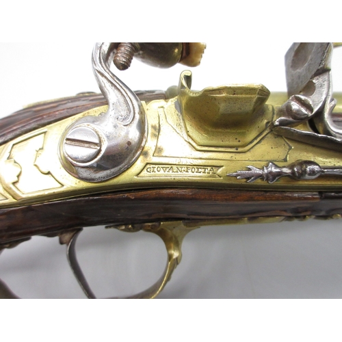 57 - 18th Century Italian 20 bore brass barrelled holster pistol, 12