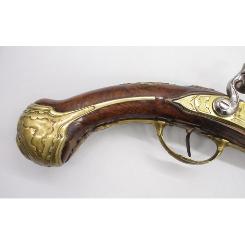 57 - 18th Century Italian 20 bore brass barrelled holster pistol, 12