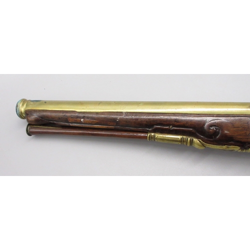 57 - 18th Century Italian 20 bore brass barrelled holster pistol, 12