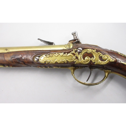 57 - 18th Century Italian 20 bore brass barrelled holster pistol, 12