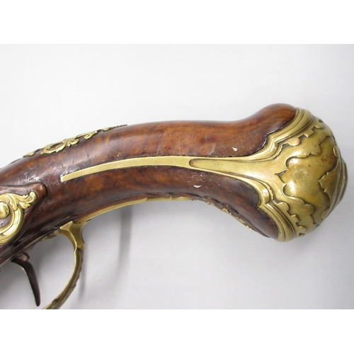 57 - 18th Century Italian 20 bore brass barrelled holster pistol, 12