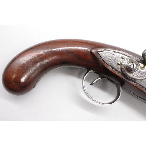 60 - Pair of Irish 18 bore flintlock duelling pistols by `Rainsford Dublin', 10