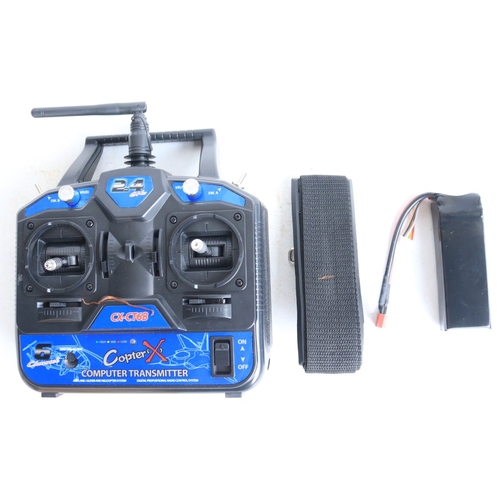 33 - Three large scale radio controlled models to include two helicopters, a Copter X450 in metal flight ... 