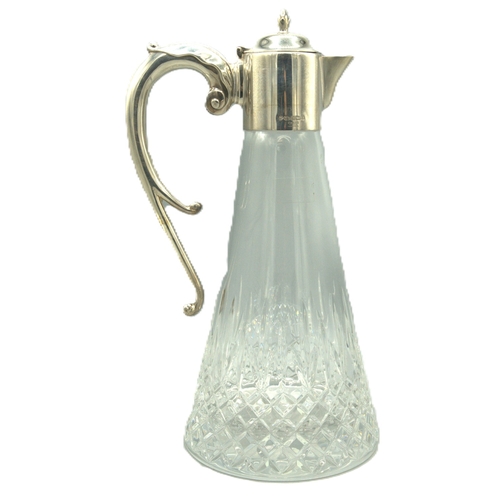 ER.II Claret jug, tapered hobnail Crystal glass body with C scroll silver handle and spout by Carr's of Sheffield Ltd 2008, H33cm

Shipping £38.00 plus vat (UK Only)